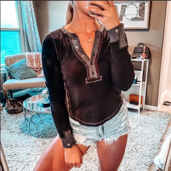 Free People Sweaters - Free People Thermal Waffle Long-Sleeve button down